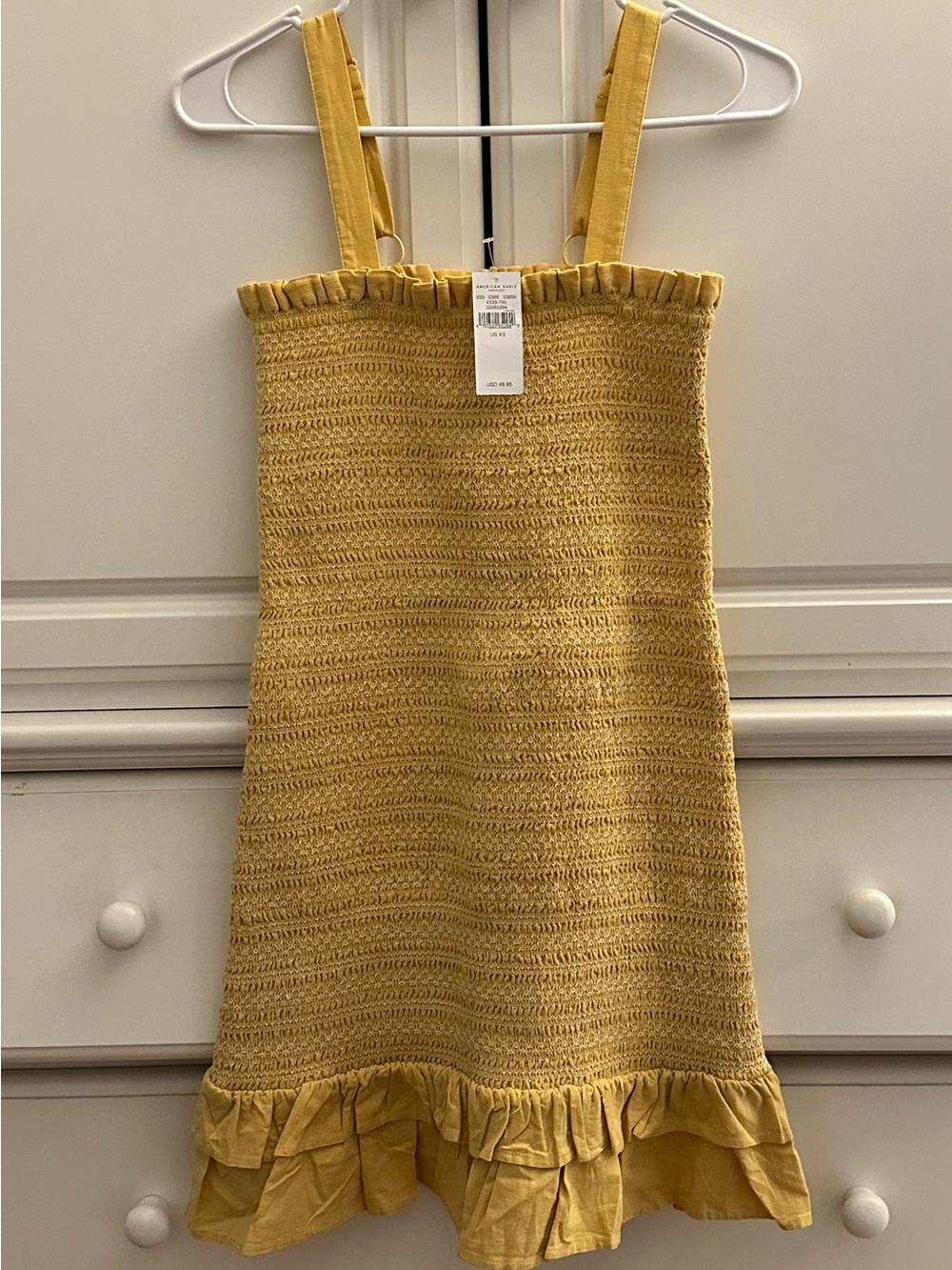 NWT American Eagle Outfitters Yellow Smocked Ruffle Dress with Adjustable Straps